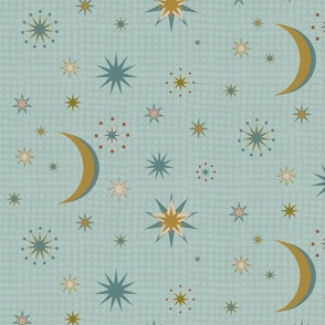 (M) Moon and Stars Celestial Nursery Light Blue 