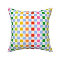 BRIGHT GEOMETRIC CHECKERED SQUARES IN MULTI COLOR BLUE, RED, PINK, GREEN, YELLOW