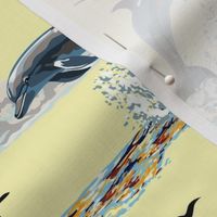 Elegant Marine Blue Dolphins Swimming the Ocean Waves, Deep Sea Marine Animals Flying Porpoise