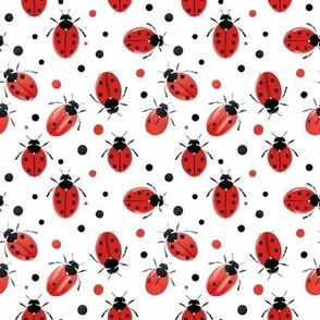 Simple Little Red Lady Bugs on White Background Garden Nature Kids Fabric