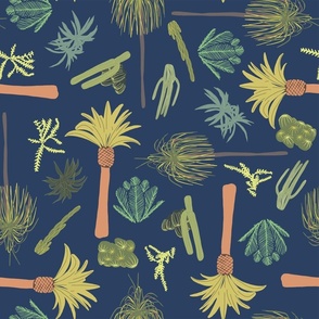 night time whimsical botanical cactus and palms 4 way print final-01