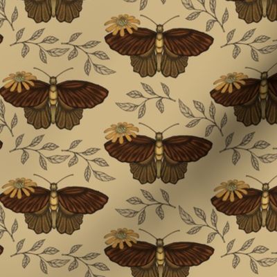 6" Vintage Butterflies, Flowers, and Leaves  - Ecru, Seal Brown, Russet, and Bronze