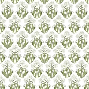 French Country Floral damask green and white Medium scale 12''