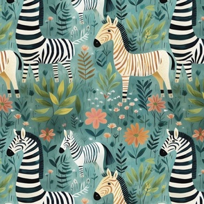 Muted Pastels Preschool Hand Drawn Zebras Safari Africa Rainbow Whimsical Illustrated Kids Design Wallpaper