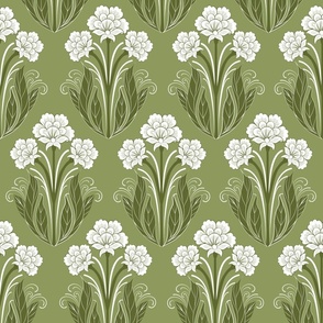 French Country Floral damask Green Large scale 24''