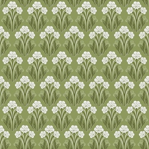 French Country Floral damask Green Medium scale 12''