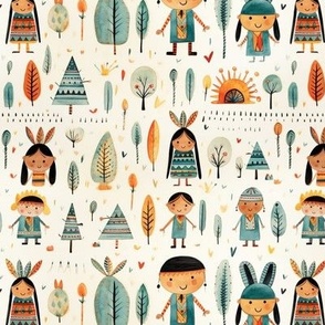 Native American Woodland Western Indigenous People Pine Trees Forest Cute Feathers