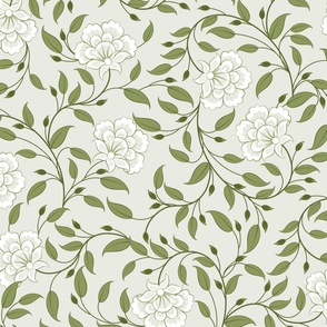 French Country Floral Green Large scale 24''