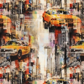 Taxi New York City Cab Oil Painting Impressionistic City Life Downtown Artwork Yellow Taxi 