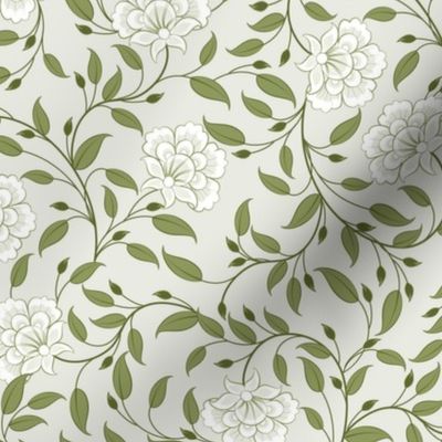 French Country Floral Green Medium scale 12''