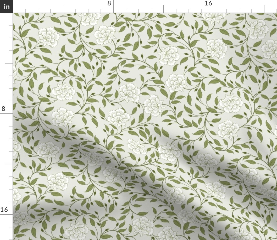French Country Floral Green Medium scale 12''