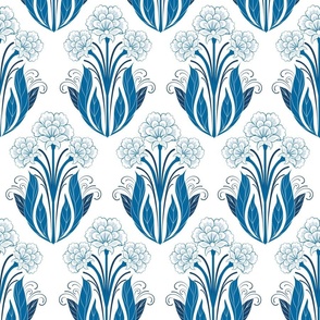 French Country Floral Damask Blue White Large scale 24''