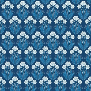 French Country Floral damask Blue Medium scale 12''