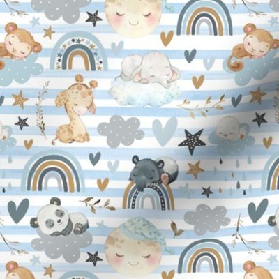 Small Scale Sleeping Animals Blue Stripes