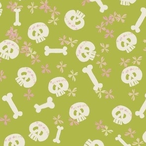 Boho skulls and bones in slime green//10”
