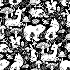 Whimsical Woodlands - black and white 