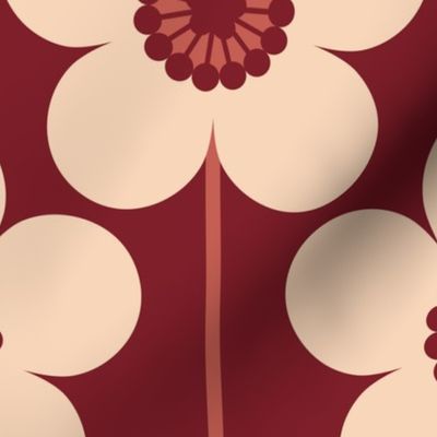 Geometric Buttercup  Flower in Red and Beige (Large Scale)