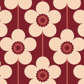 Geometric Buttercup  Flower in Red and Beige (Large Scale)