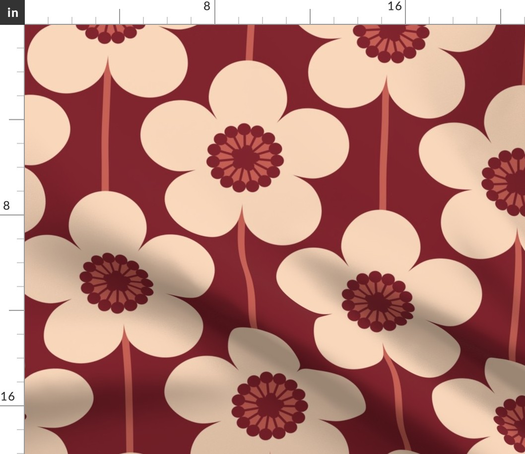 Geometric Buttercup  Flower in Red and Beige (Large Scale)