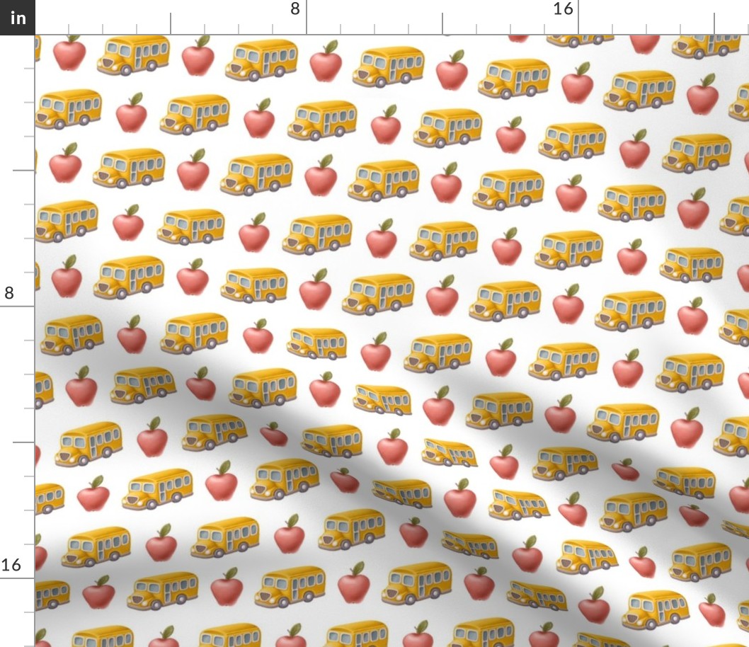 Medium Scale Back to School Red Apples and Yellow Busses on White