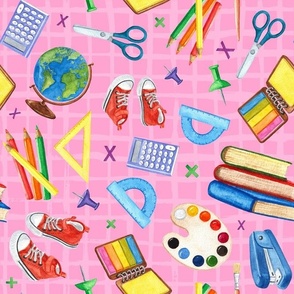 Large Scale School Supplies on Pink