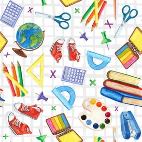 Large Scale School Supplies on White