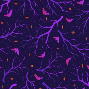 Whimsigothic spooky Woods in dark purple pink and orange