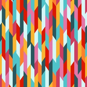 Colorful vertical stripes, abstract geometric. Red, orange, teal