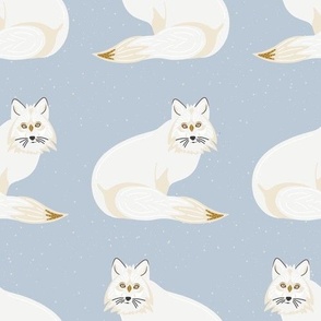 Snowy Winter Foxes on Light Blue 