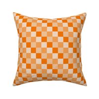 Monochromatic Orange Checks with High Value and Varied Chroma - 4 inch repeat -  hex codes f19f53 - f2d8c1 - f17401 - f0c297
