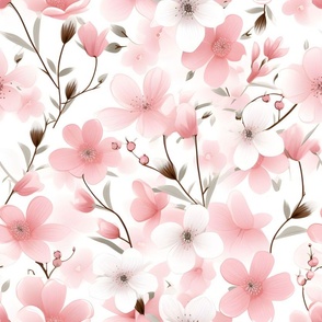 Soft Pink & White Flowers on White