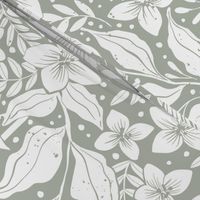 Peonies -neutral botanical Art Nouveau large scale Victorian wallpaper white and sage green