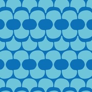 Funky groovy retro shapes - abstract circles waves and scales vintage pattern in aqua classic blue