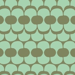 Funky groovy retro shapes - abstract circles and scales vintage pattern in mint green on olive