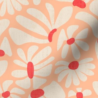 Retro Whimsy Daisy- Flower Power on Peach Fuzz- Pristine Floral- Pastels- Regular Scale