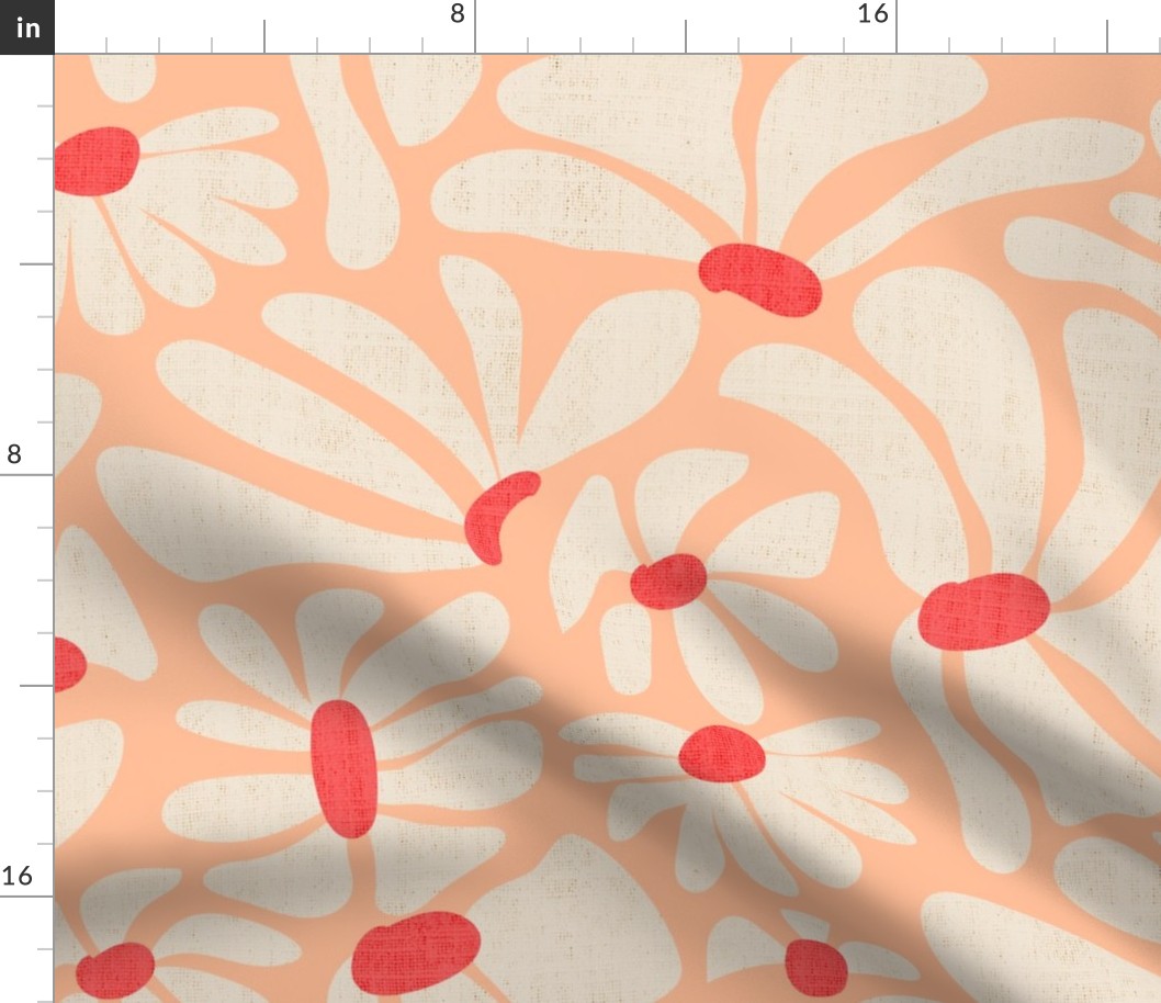 Retro Whimsy Daisy- Flower Power on Peach Fuzz- Pristine Floral- Pastels- Large Scale