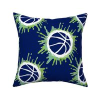 Watercolor Basketball- Blue Green on Navy- Regular Scale