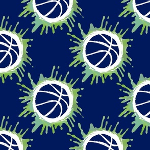 Watercolor Basketball- Blue Green on Navy- Regular Scale