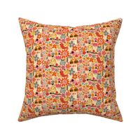 Playful Meadow: V4 Happy Animals Folk Abstract Florals Groovy Folksy 70s Retro Flowers - XS