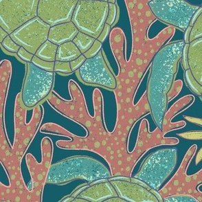 Sea Turtles and Coral - Large Scale