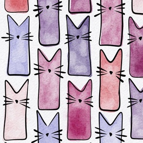 cat - buddy cat berry and orchid mix - watercolor adorable cat - cute cat fabric