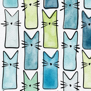 cat - buddy cat caribbean and lime mix - watercolor adorable cat - cute cat fabric