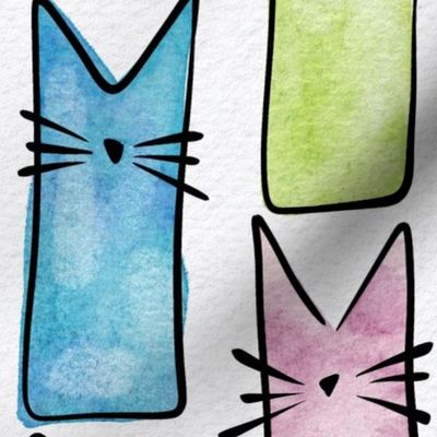 cat - buddy cat multicolored - watercolor adorable cat - cute cat fabric