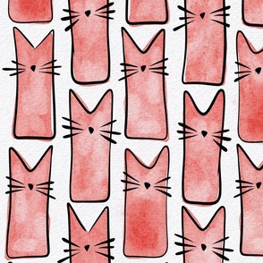 cat - buddy cat coral - watercolor adorable cat - cute cat fabric