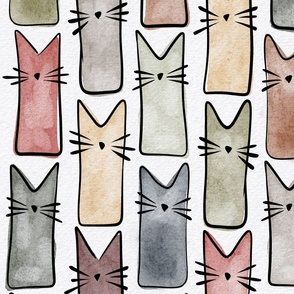 cat - buddy cat earthy - watercolor adorable cat - cute cat fabric