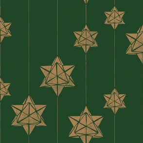 Textured gingerbread gold stars on emerald green for Christmas