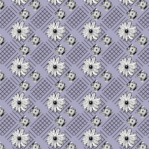 Purple grid and Black Flowers.