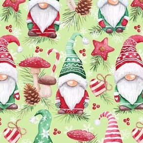 woodland christmas gnomes with mushrooms green WB23
