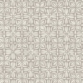 vintage floral grid - cloudy silver_ creamy white - hand drawn textured