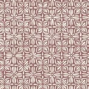 vintage floral grid - copper rose pink_ creamy white - hand drawn textured